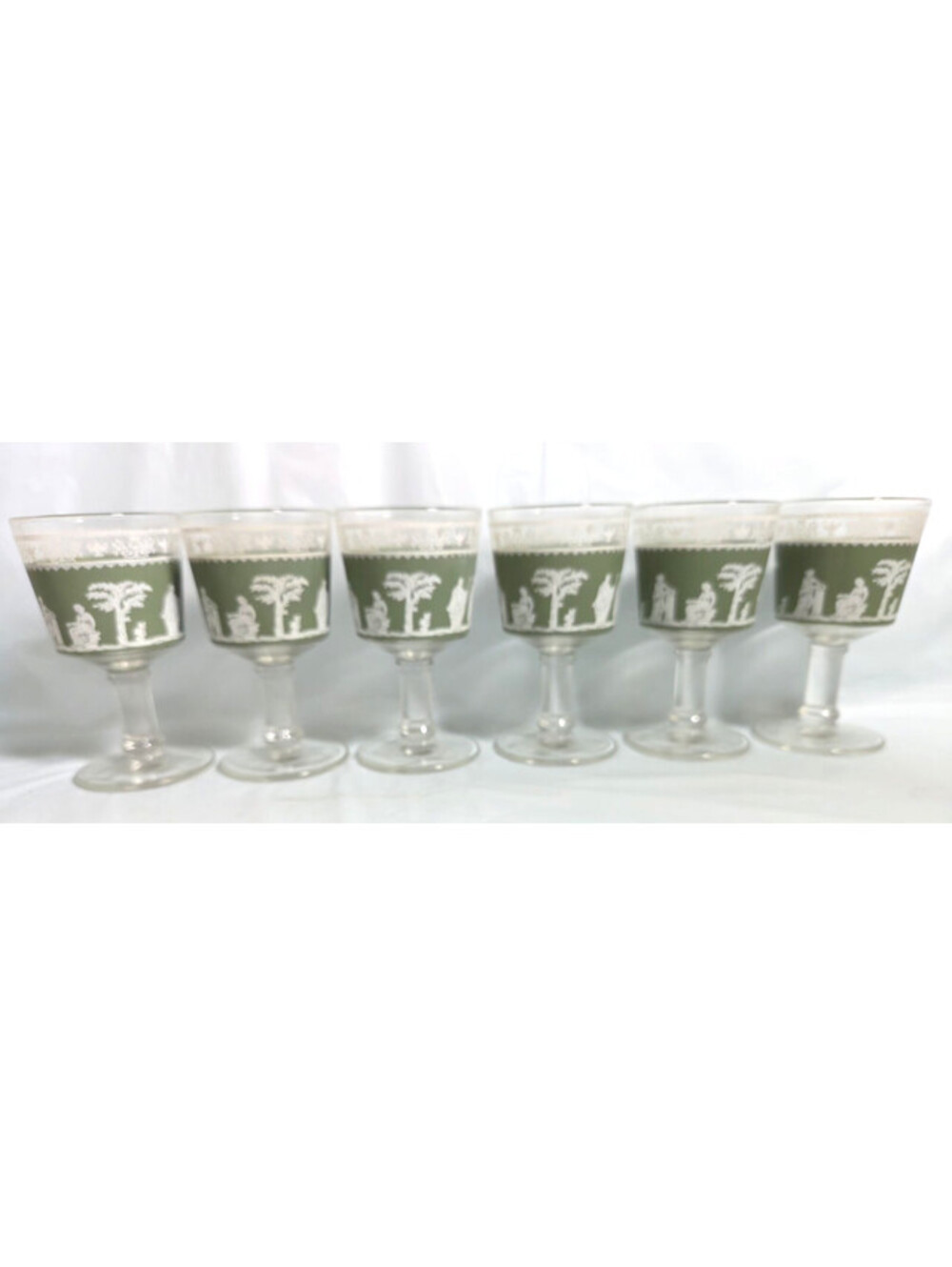 Grecian Roman Jasperware Design Style Jeannette Cordial Glasses